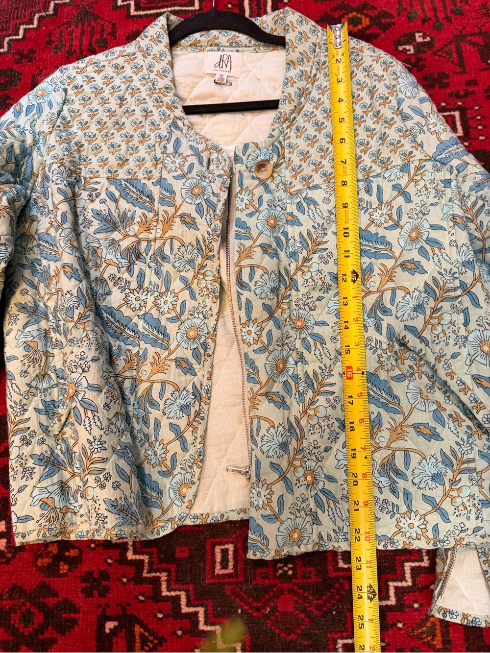 Floral Quilted Jacket - Light Blue & Cream
